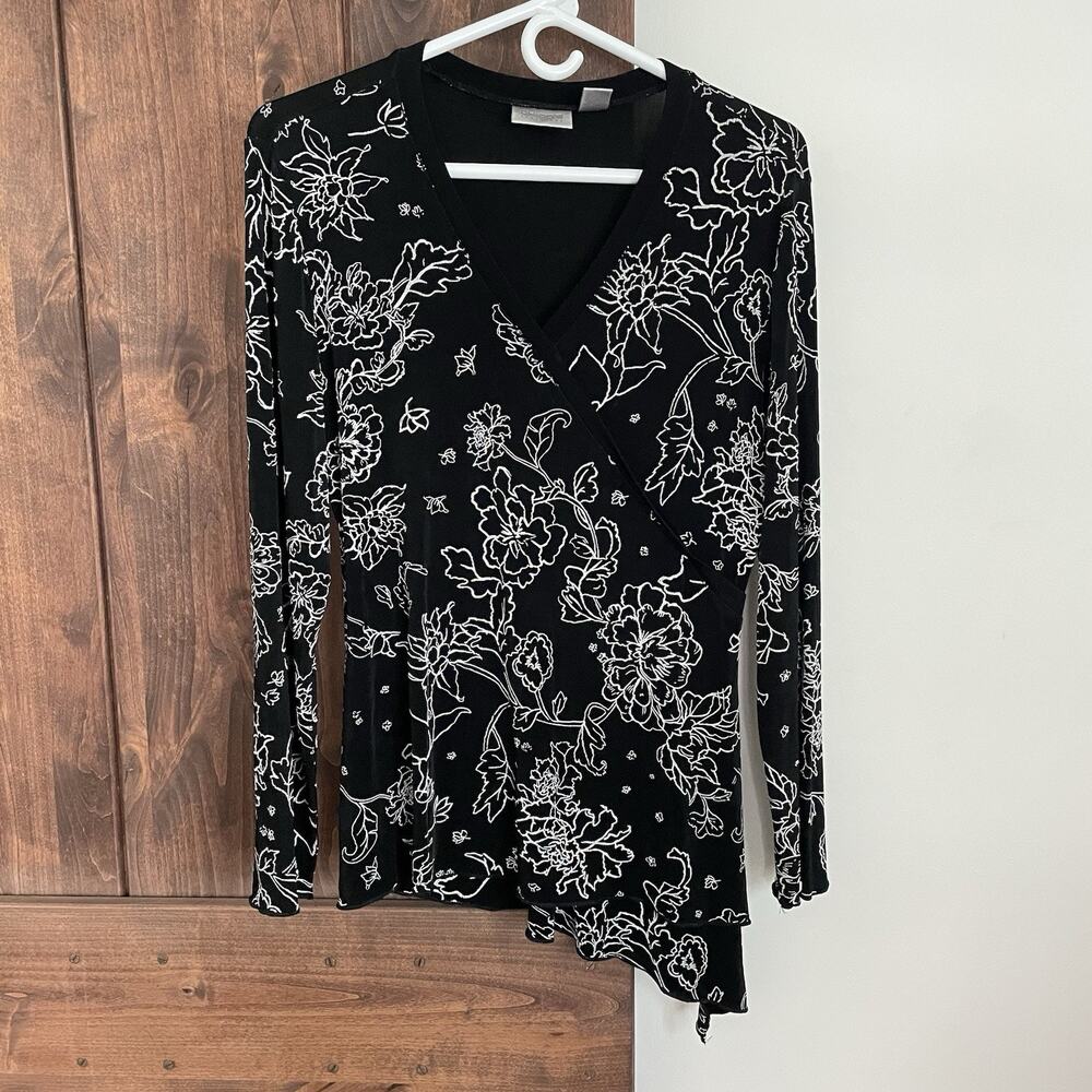Chicos Travelers Top Womens 2 Large Black Asymmetric Hem Y2K Grunge Whimsigoth